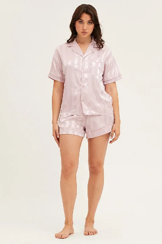 women's pajamas for those who love to indulgeStripe Satin Pajamas Set Short Sleeve